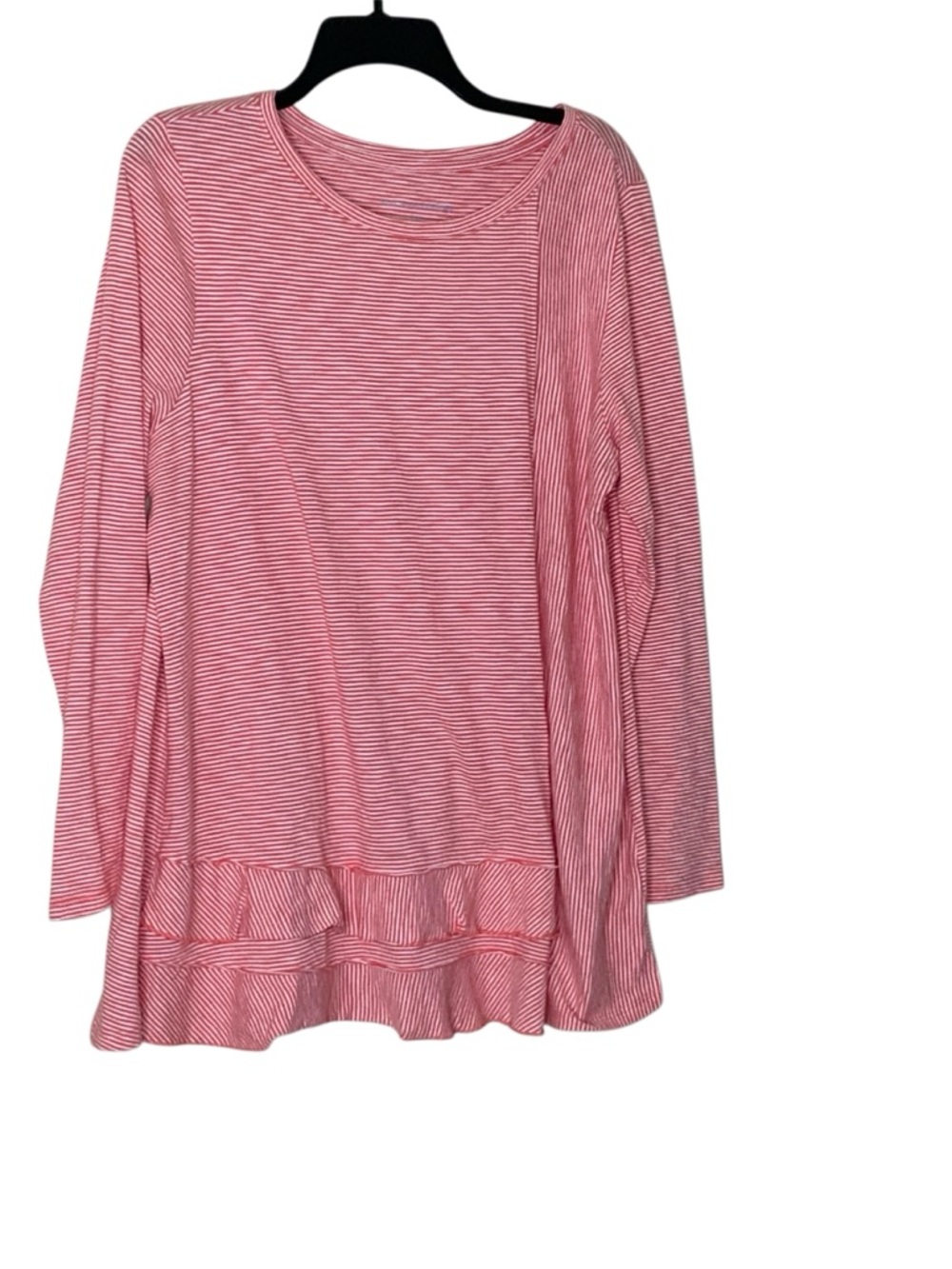 Soft Surroundings Pink Striped Long Sleeve Ruffle Hem Top - Picture 3 of 4
